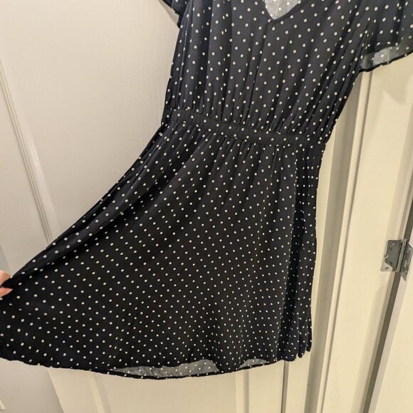 Old Navy Flutter Sleeve V-Neck Dress, Size Small, Black with White Dots - Picture 3 of 4